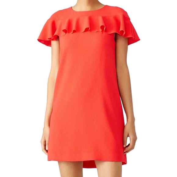C0 NWT TRINA TURK Red Ruffle Detail Straight Hemline Splash Dress Size 2 $278 - Picture 1 of 6